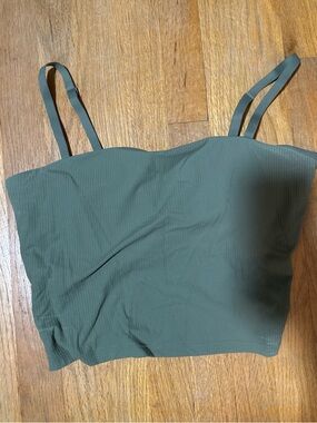 aerie Olive Green Ribbed Cropped Tank